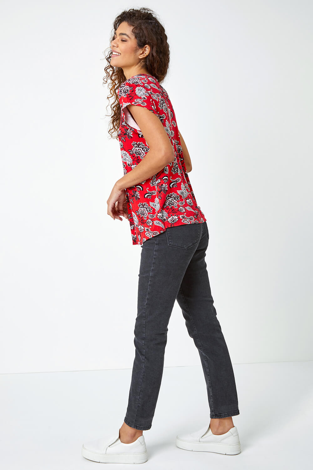Red Paisley Print Pleat Detail Blouse, Image 3 of 5