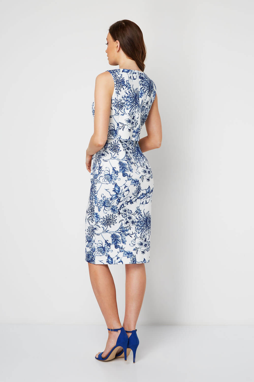 Ivory  Floral Double Layer Scuba Dress, Image 3 of 5