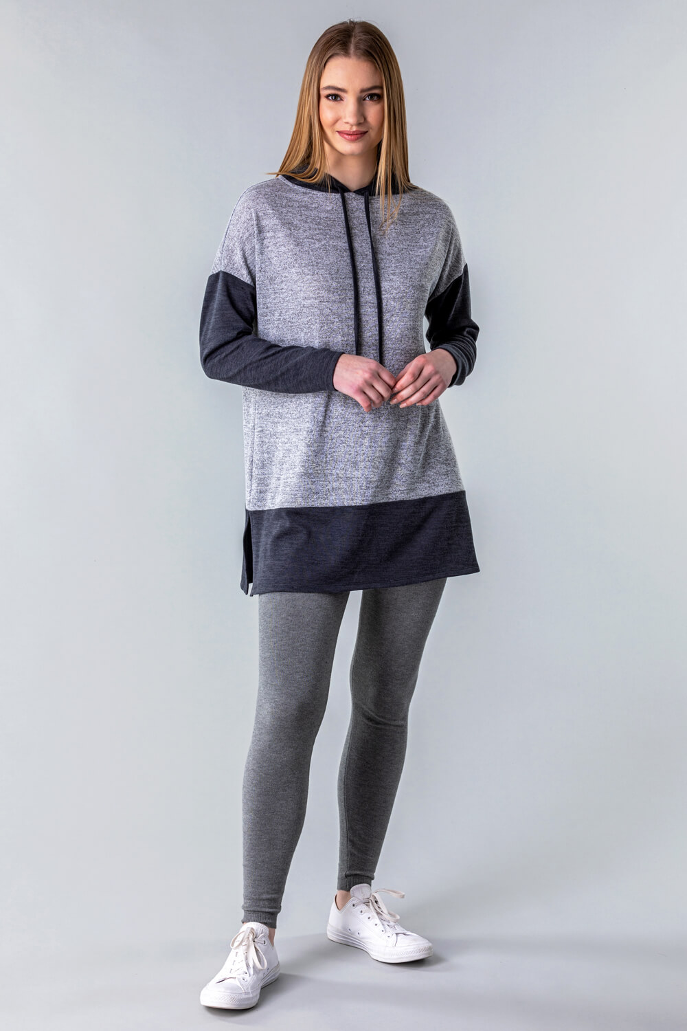 Grey Two Tone Lounge Hooded Top, Image 2 of 4