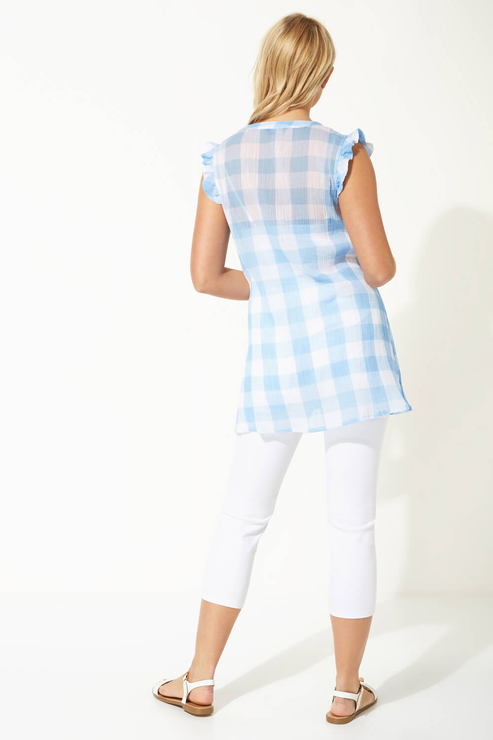 Light Blue  Check Pintuck Detail Blouse Top, Image 3 of 8