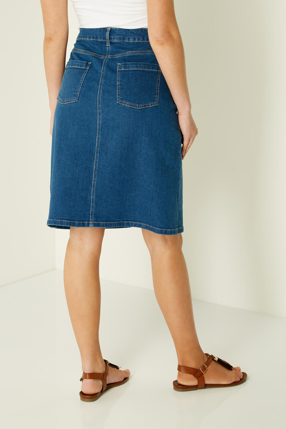 A Line Denim Skirt In Mid Wash Blue Roman Originals Uk