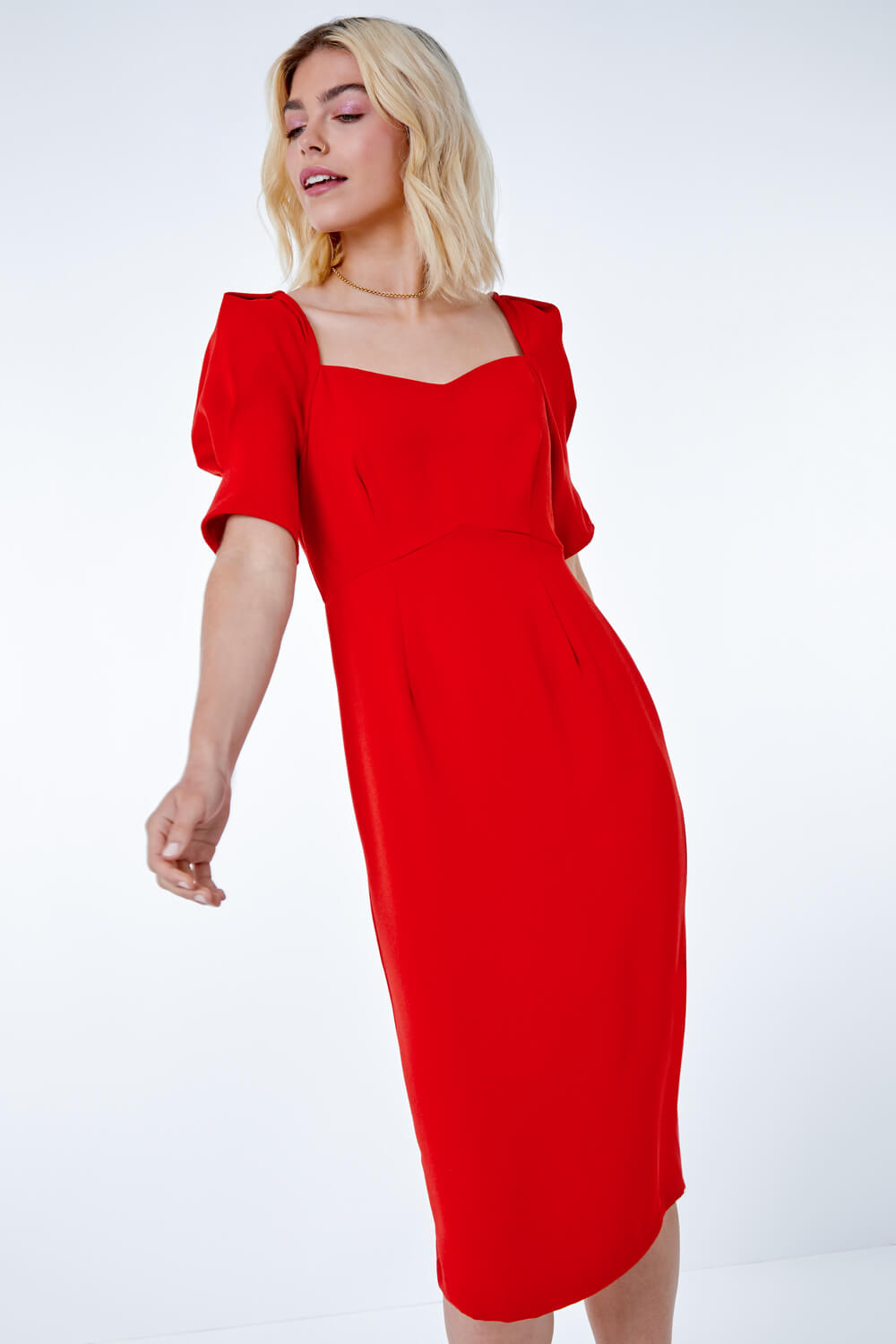 Red Sweetheart Neck Fitted Dress , Image 2 of 5