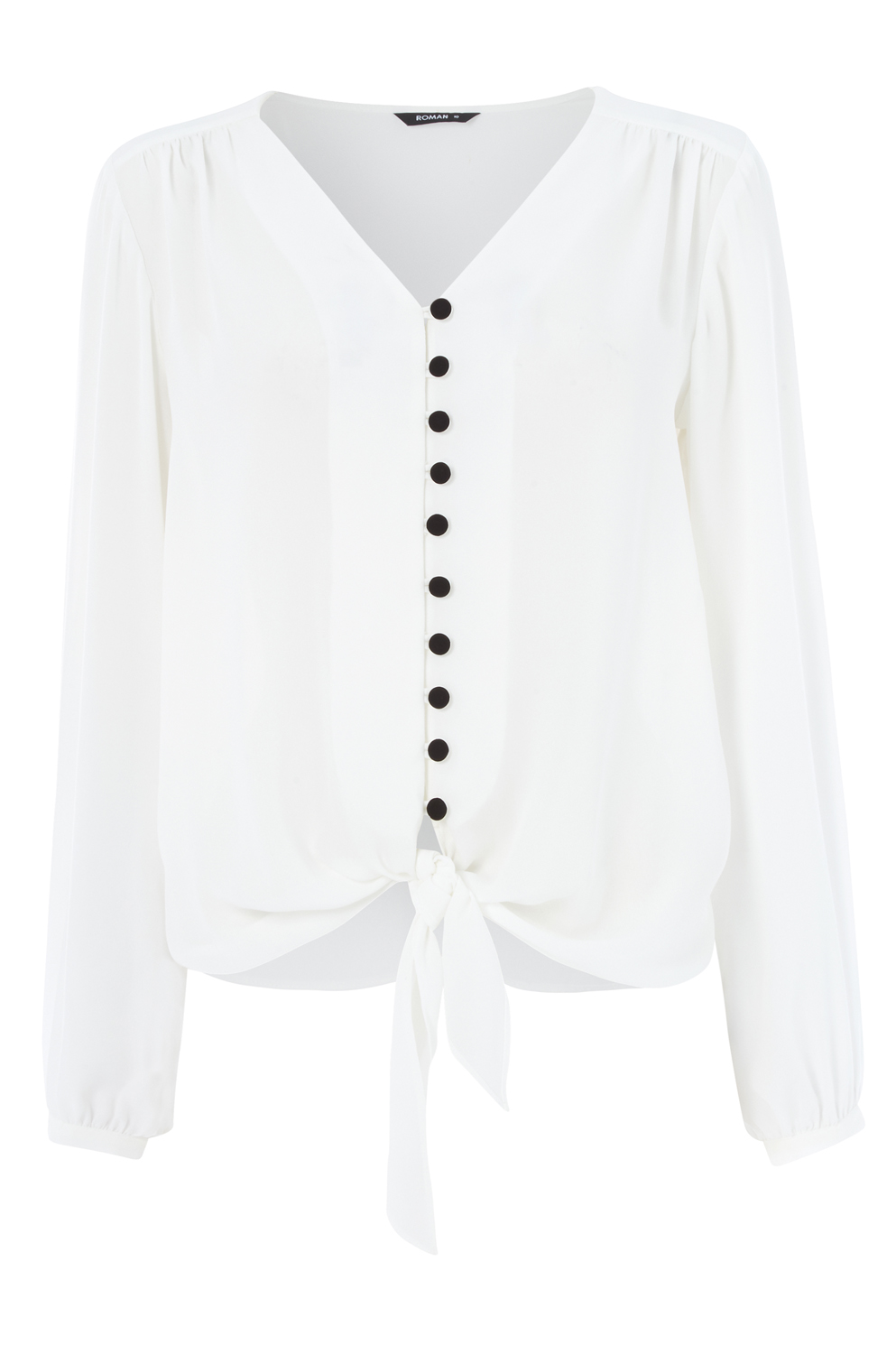 Ivory  Contrast Button Tie Front Blouse, Image 4 of 8