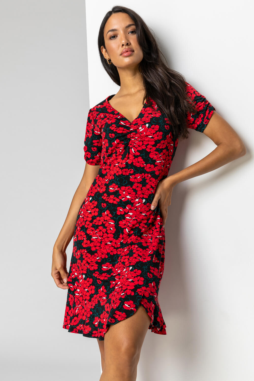 Floral Print Stretch Jersey Tea Dress