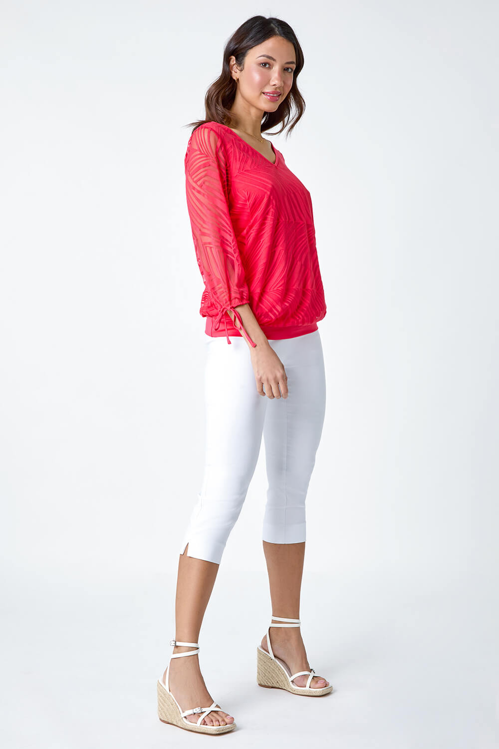 Red Burnout Tie Sleeve Overlay Top, Image 2 of 5