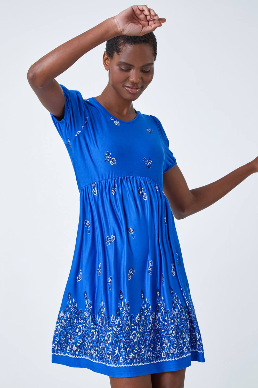 Paisley Border Print Dress in Royal Blue Roman Originals UK