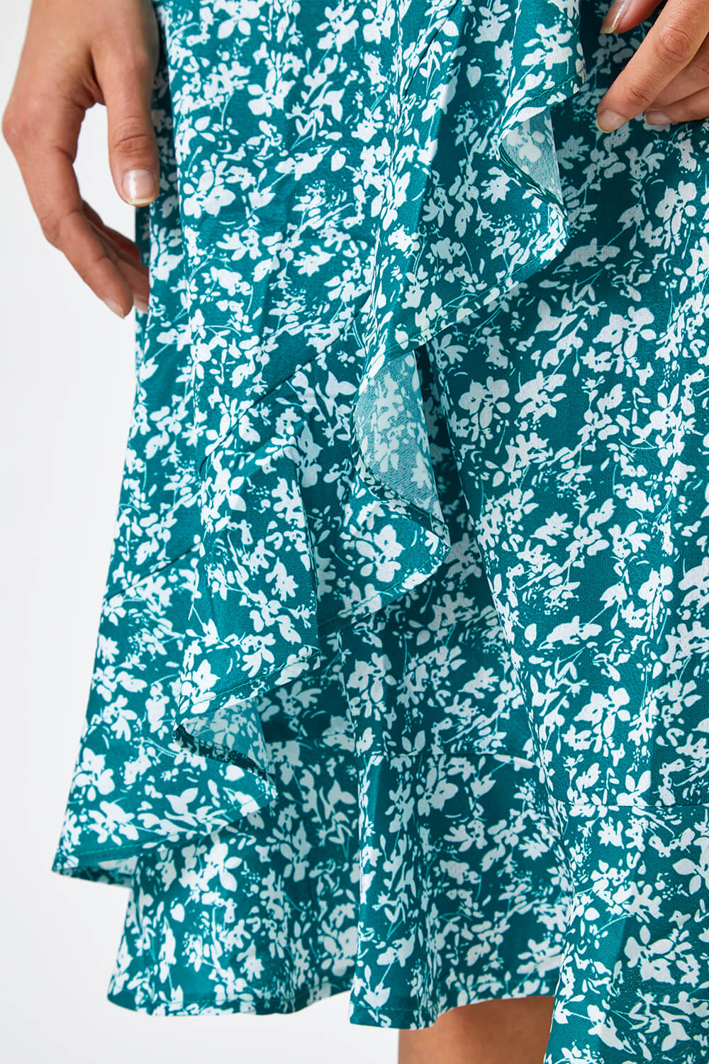 Ditsy Floral Frill Wrap Skirt in Green - Roman Originals UK
