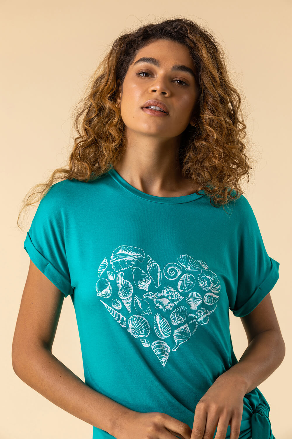 Turquoise Shell Heart Print T Shirt, Image 4 of 4