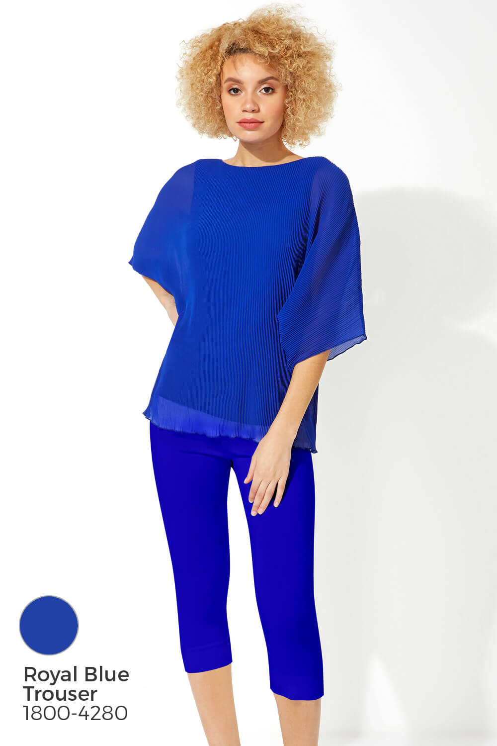 Royal Blue Pleated Chiffon Overlay Top, Image 7 of 8