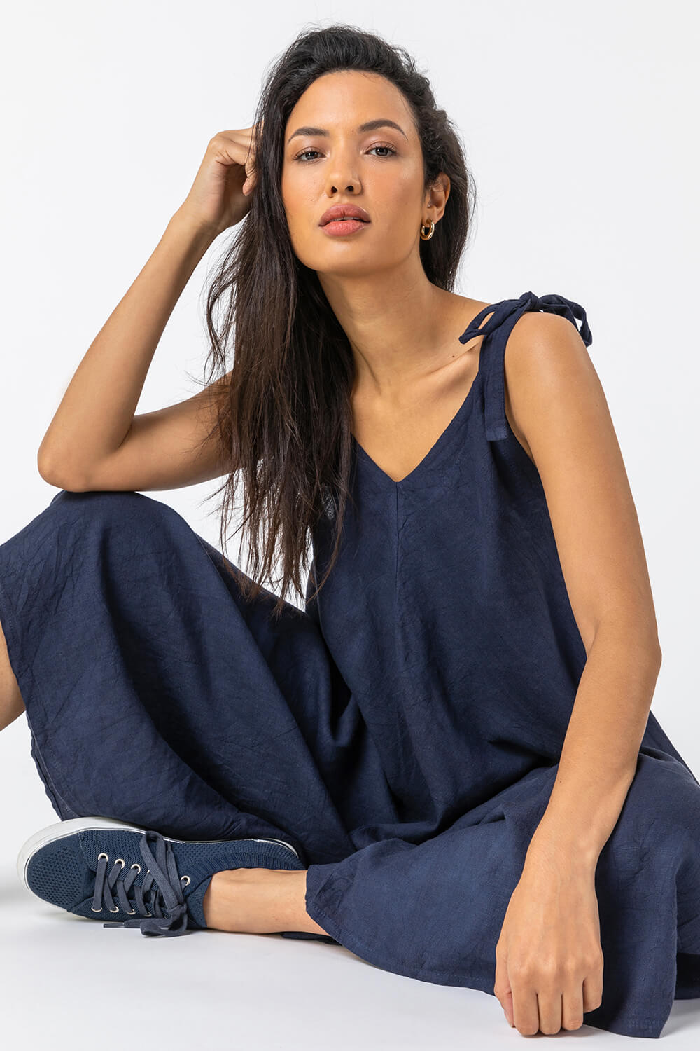 Navy  One Size Tie Detail Hareem Jumpsuit, Image 2 of 5