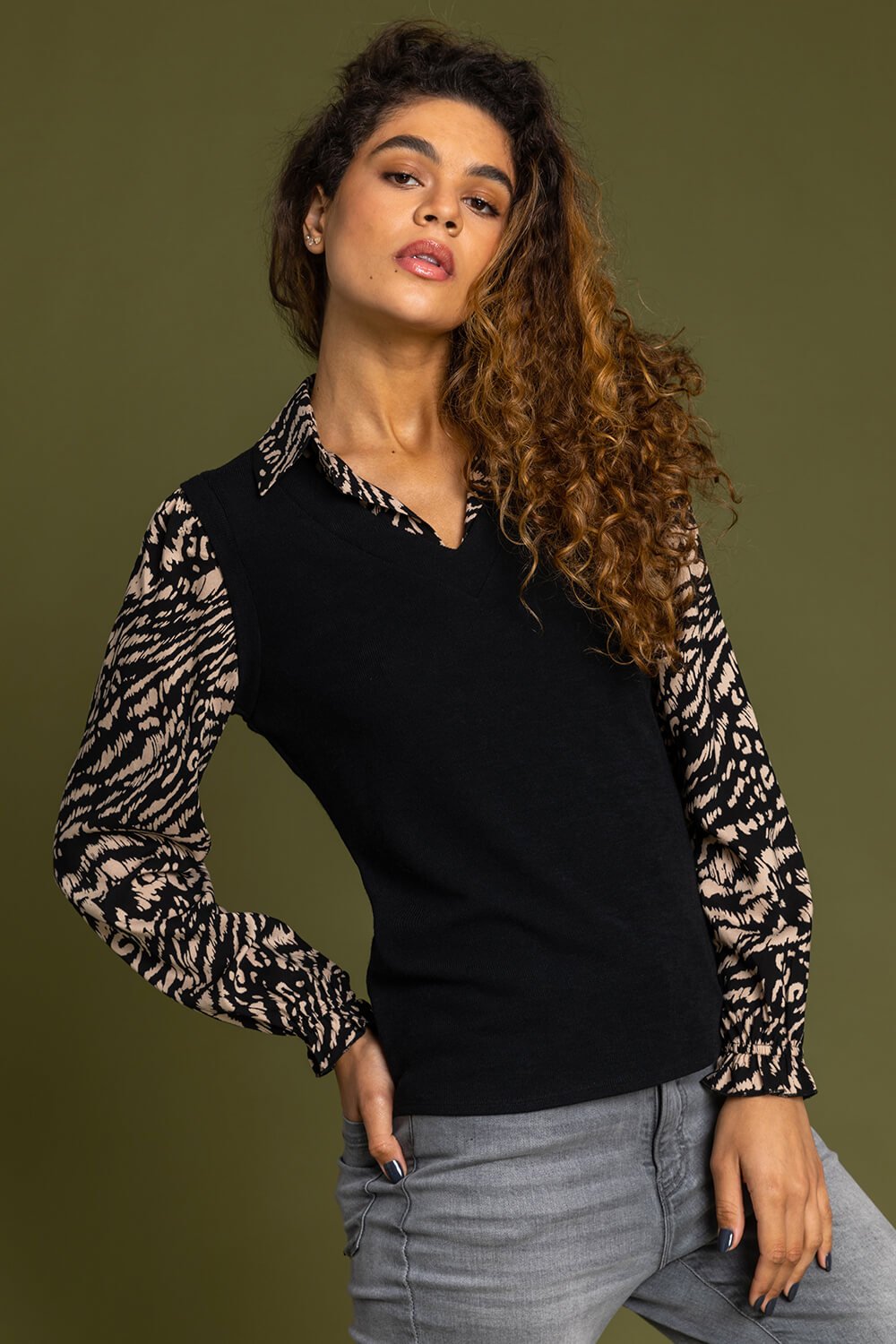 Animal Print Sweater Vest Long Sleeve Top