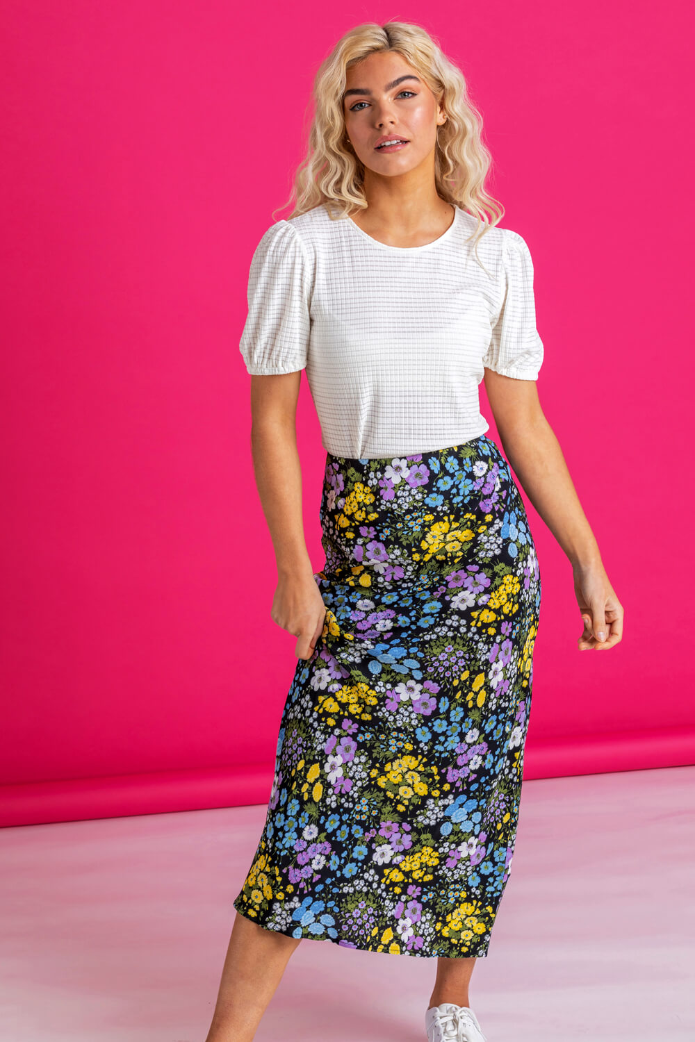 Multi  Floral Print Jersey Skirt, Image 5 of 5