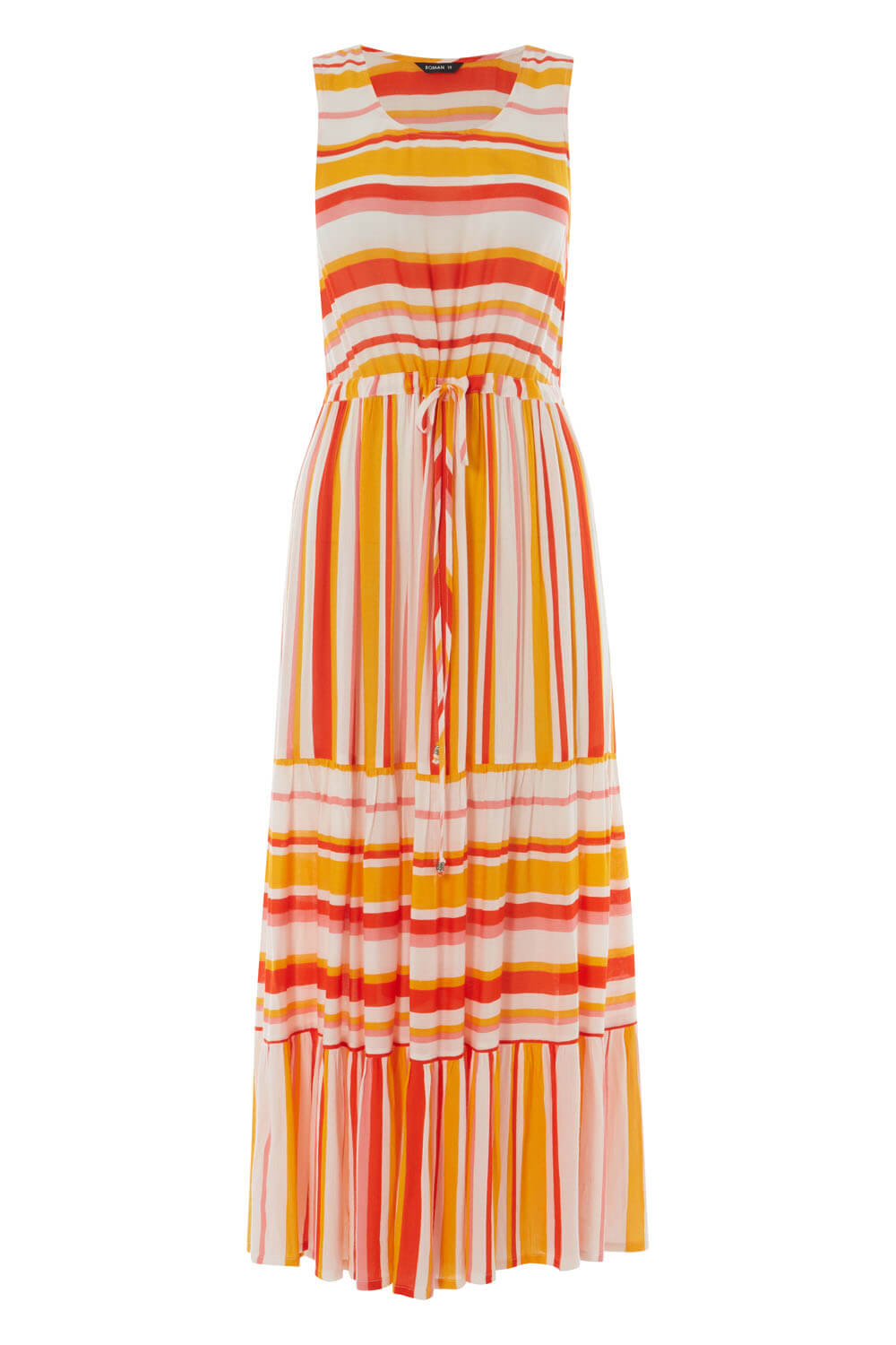 Stripe Tiered Maxi Dress in Orange - Roman Originals UK