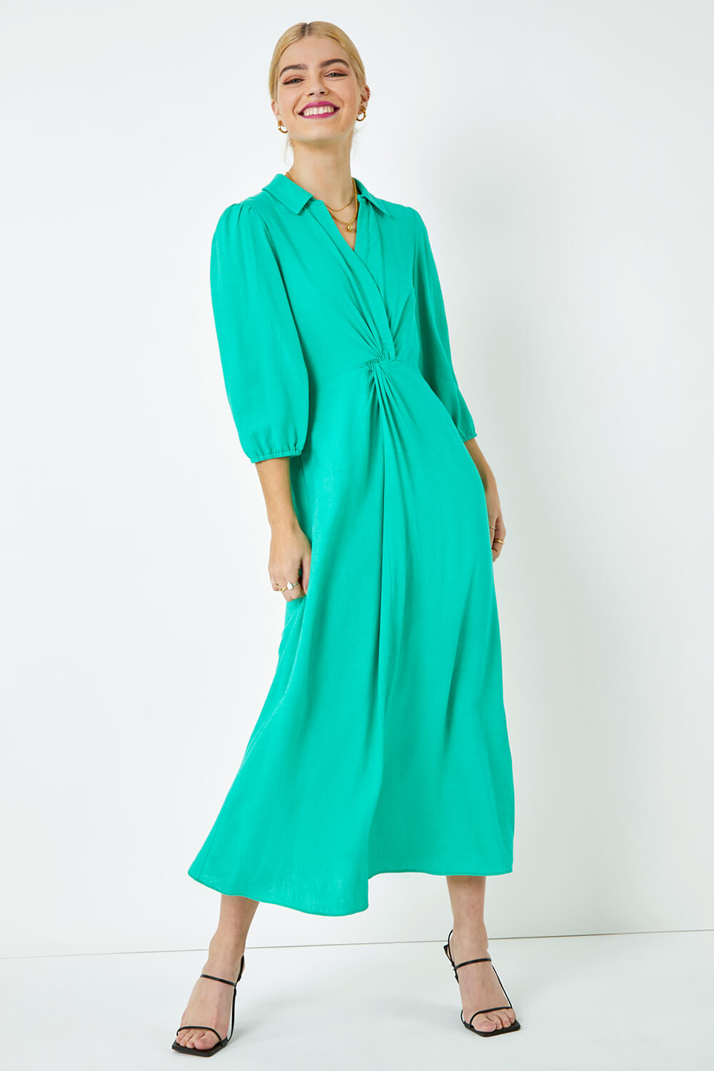 Green Twist Front Maxi Shirt Dress, Image 2 of 5