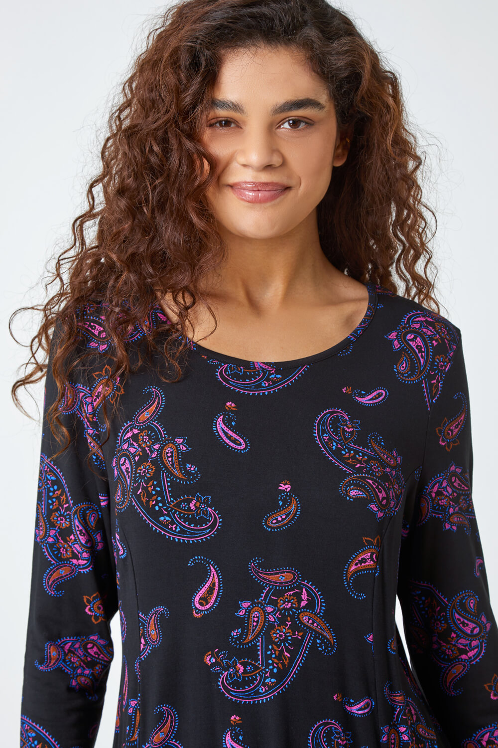 Purple Paisley Pocket Detail Stretch Swing Top, Image 4 of 5