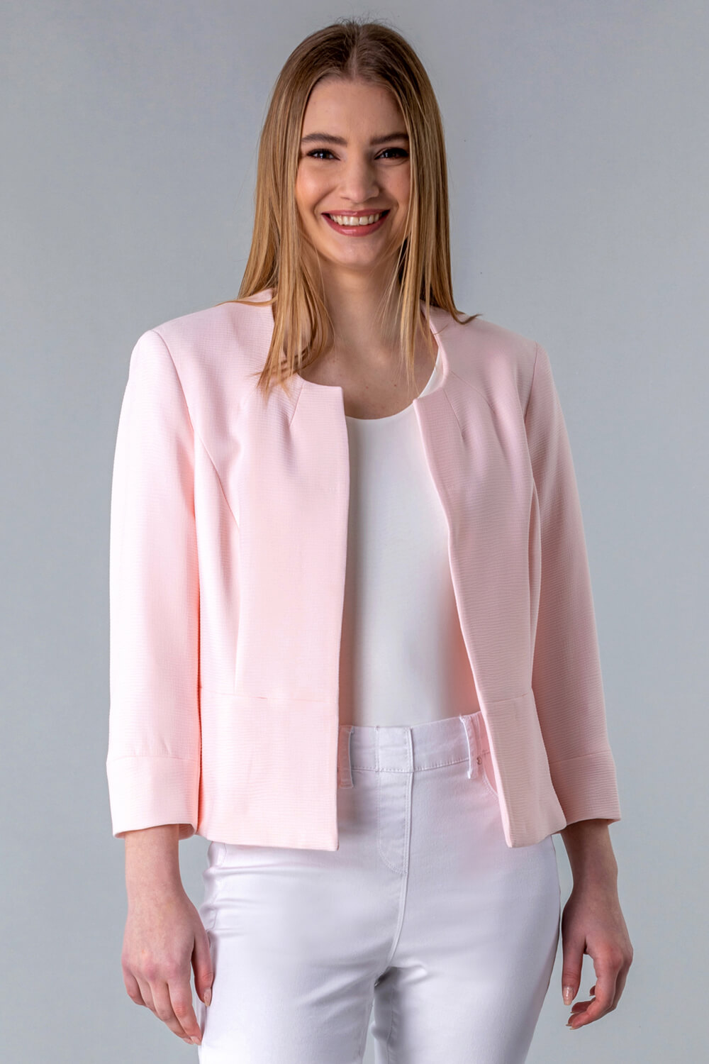 Textured Cropped Jacket in Light Pink - Roman Originals UK