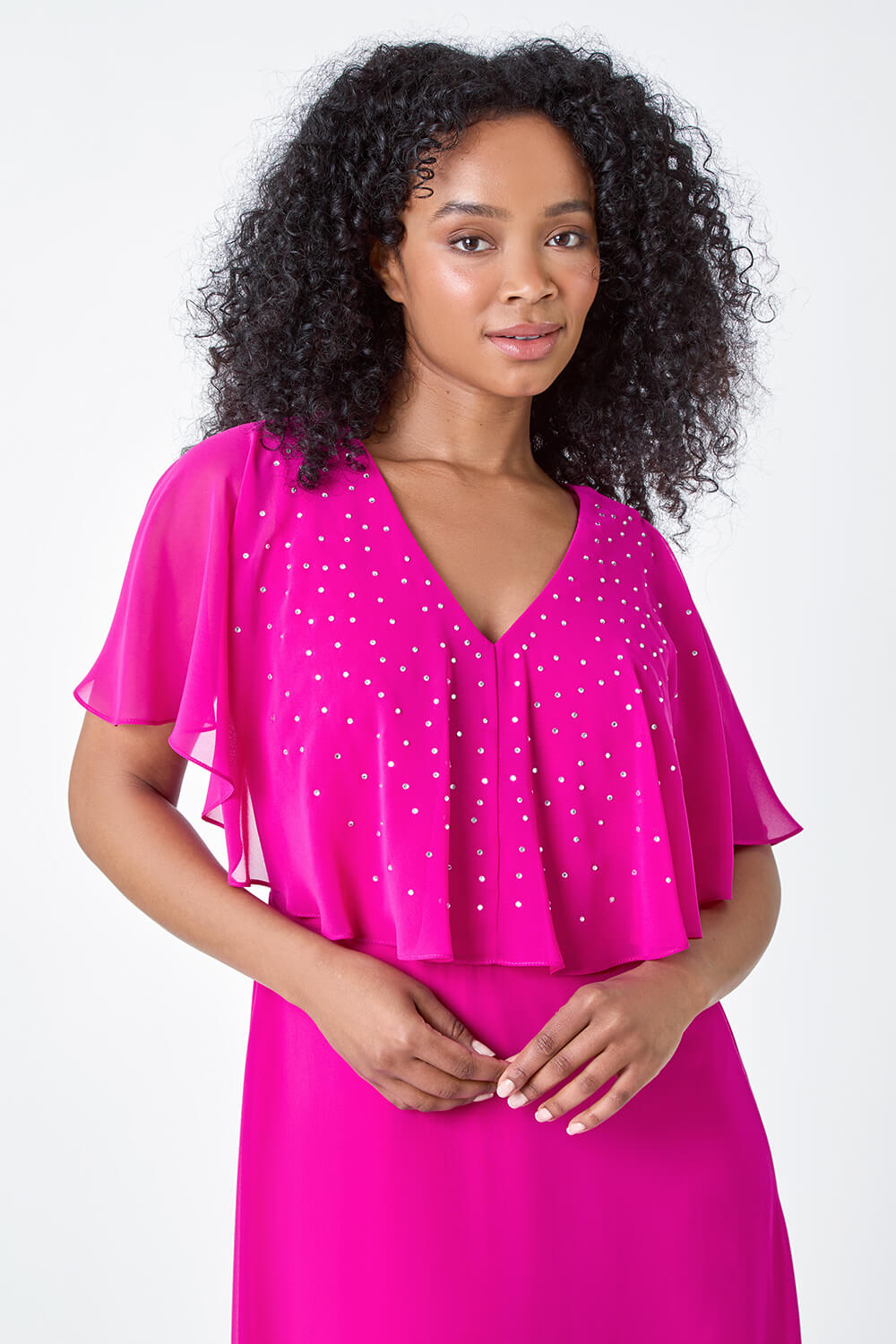 PINK Petite Embellished Chiffon Midi Cape Dress, Image 4 of 5