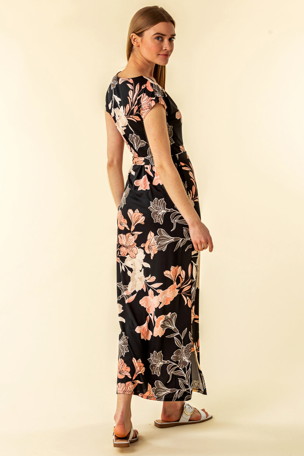 Black Belted Floral Maxi Dress, Image 2 of 4