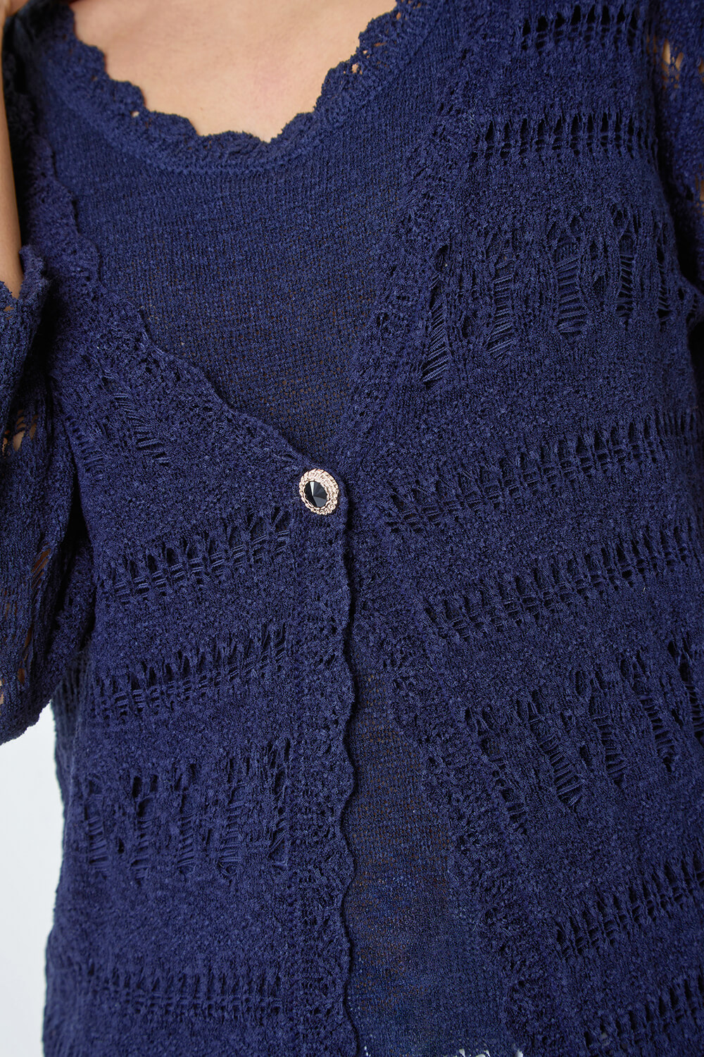 Navy  Crochet Single Button Cardigan, Image 5 of 5