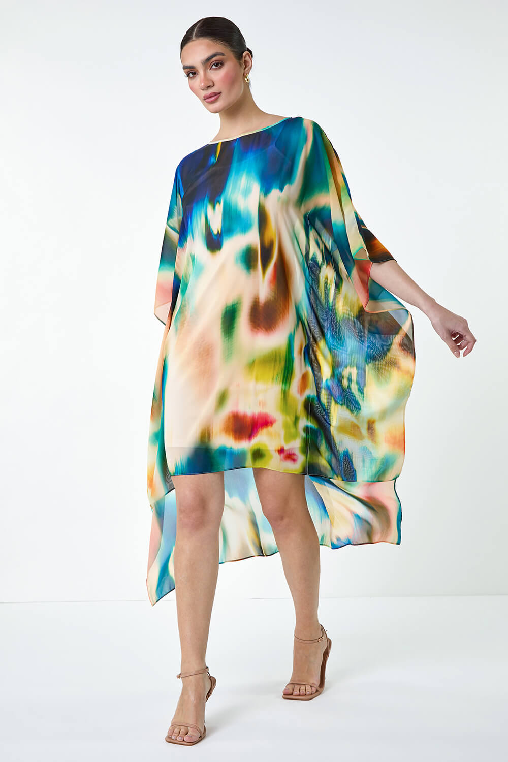 Modest Woman's Floral Abstract Tunic 2486 - Beige main image 0