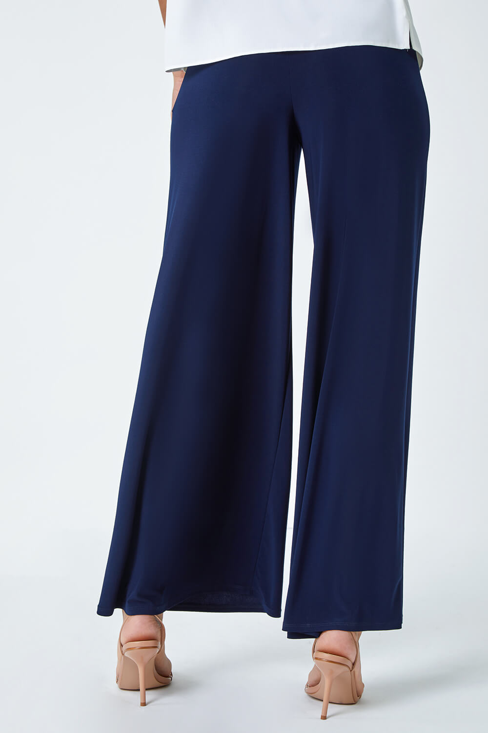 Navy  Super Wide Leg Stretch Trouser, Image 3 of 5