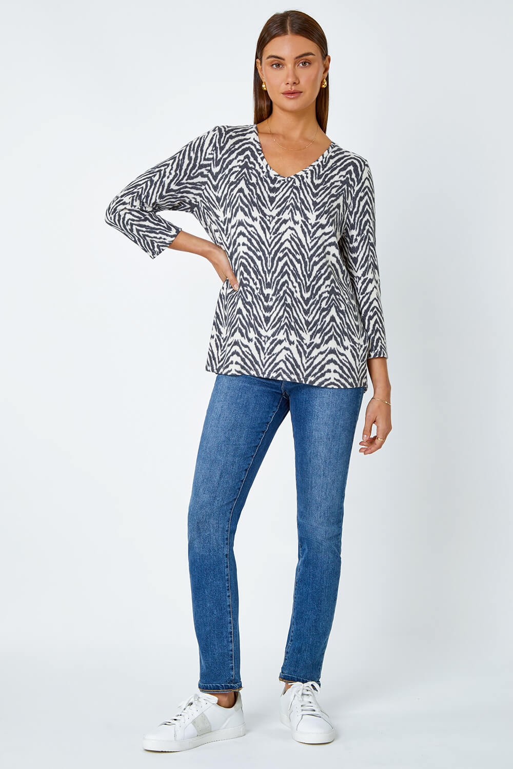 Grey Soft Touch Animal Stretch Top, Image 2 of 5