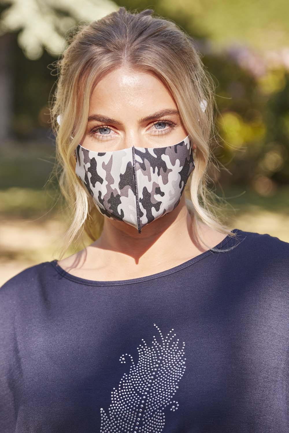 Black Camouflage Fast Drying Fashion Face Mask, Image 2 of 4