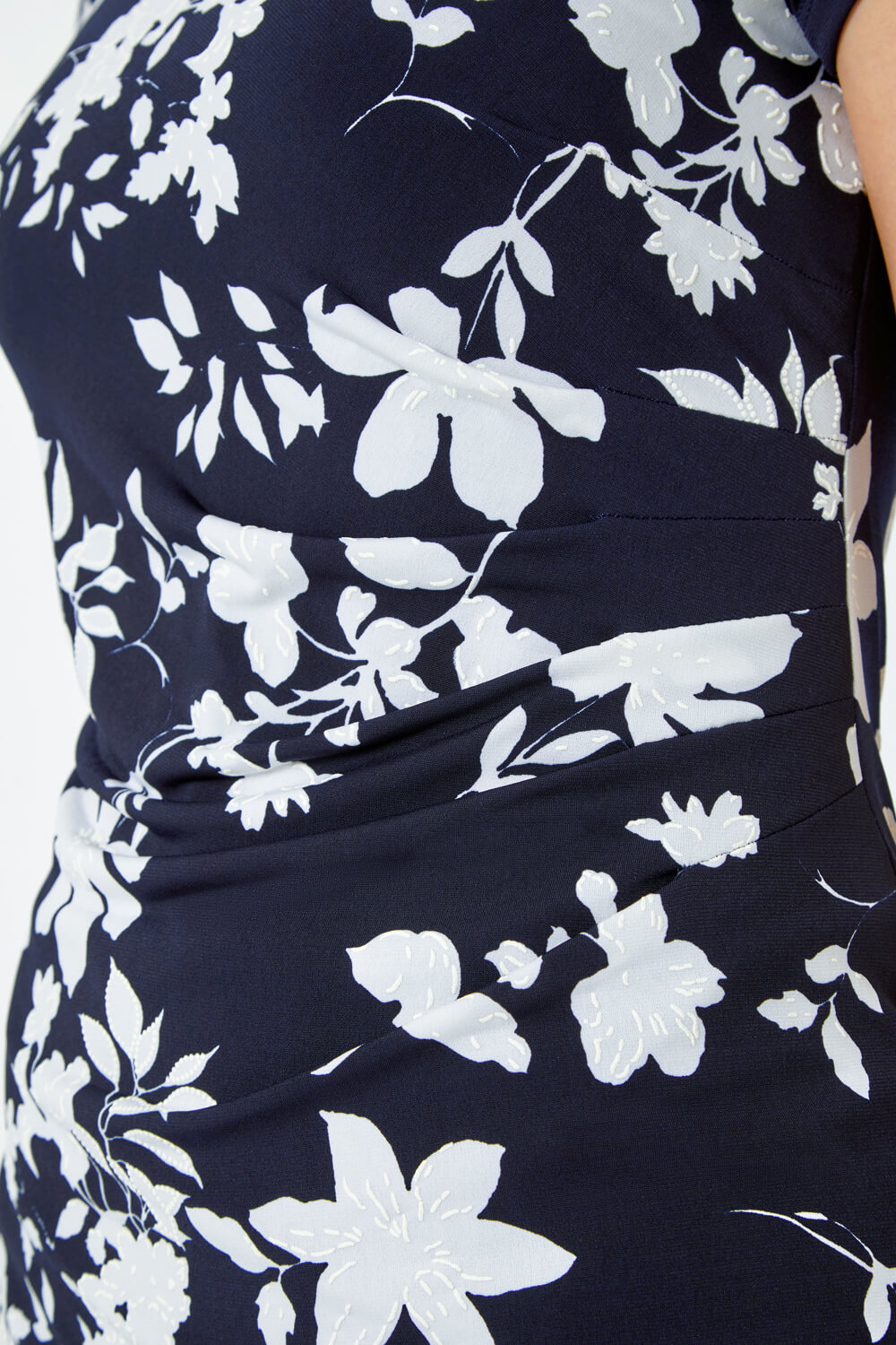Navy  Textured Floral Print Fitted Dress, Image 5 of 5