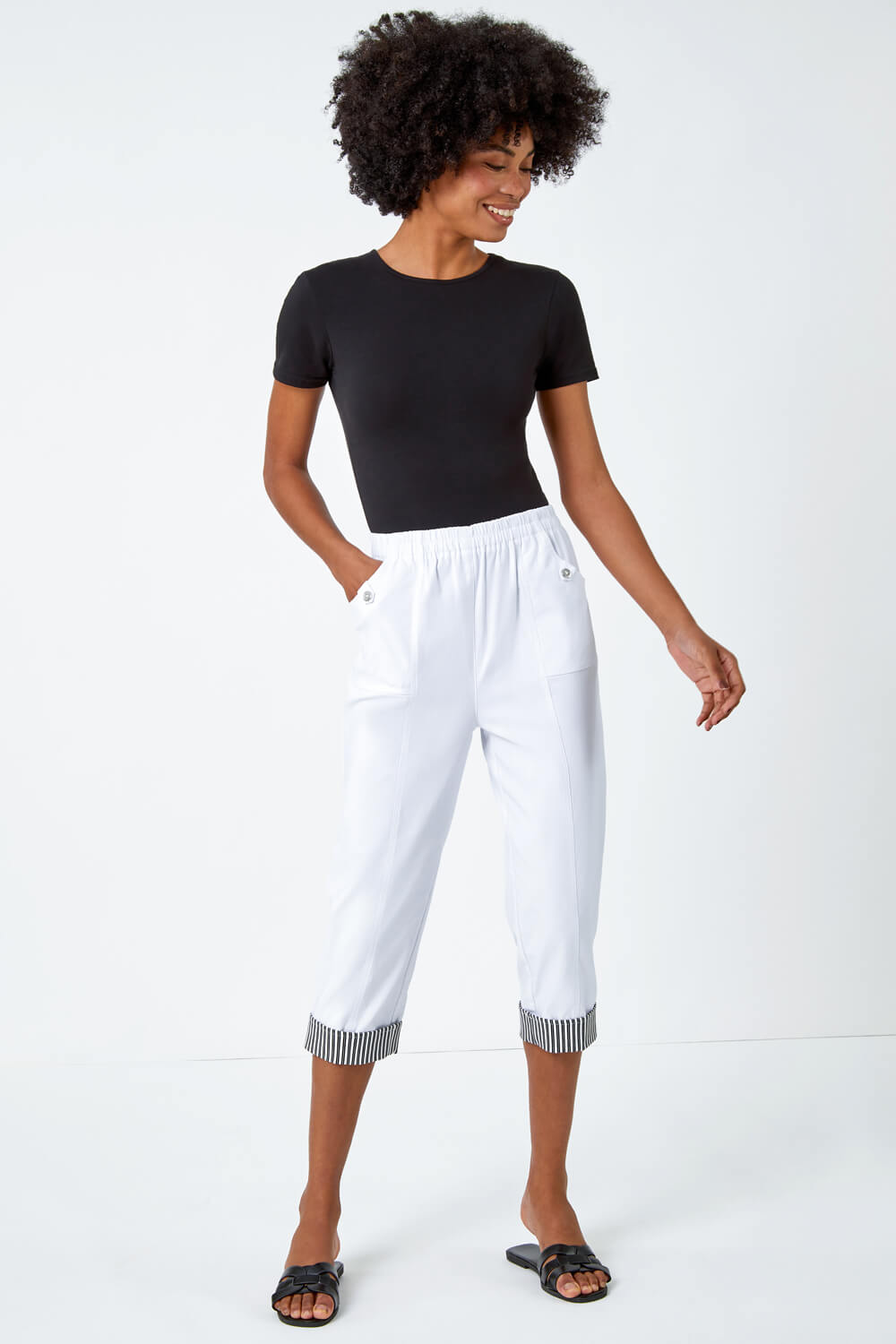 White Contrast Detail Cropped Stretch Trouser , Image 4 of 5