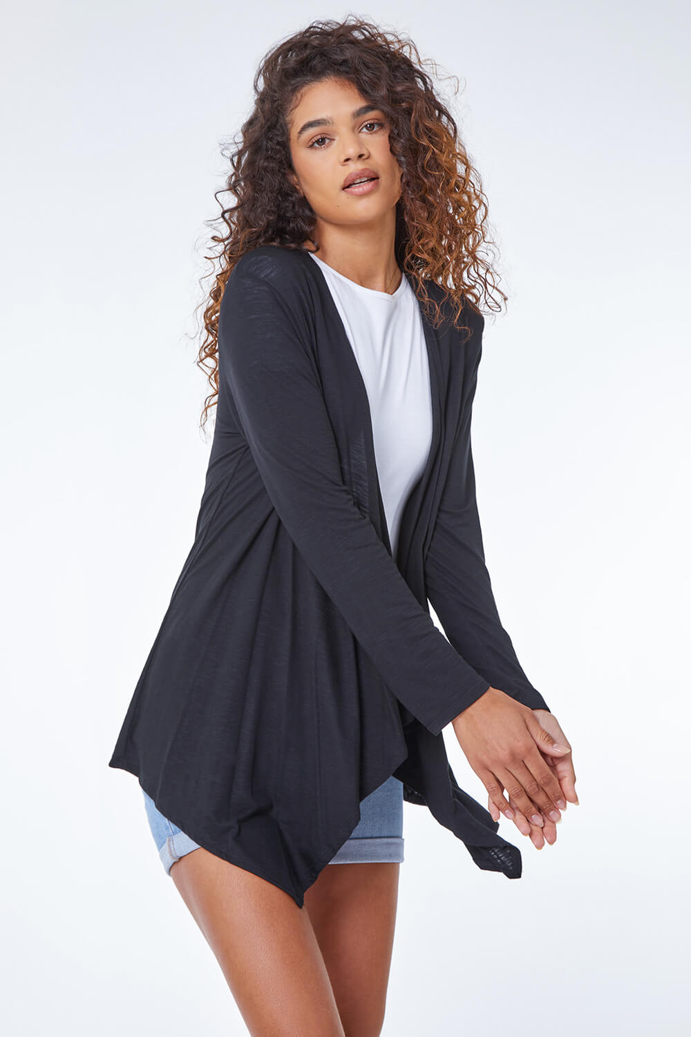 Black Waterfall Front Jersey Cardigan, Image 4 of 5