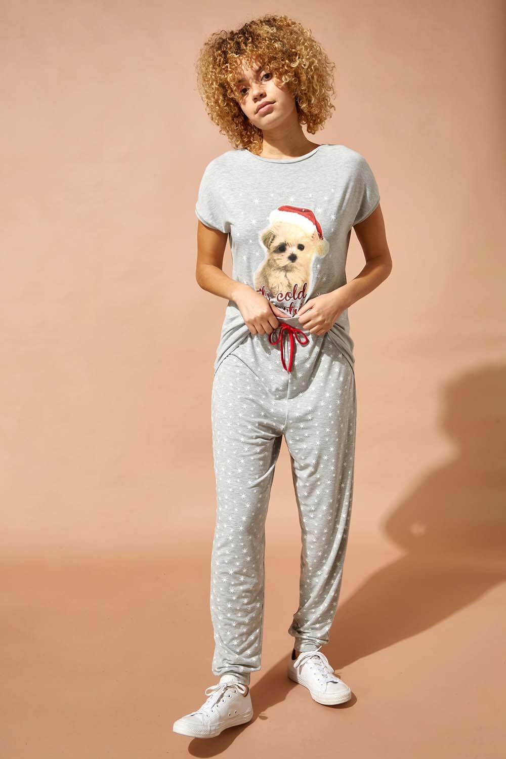 Grey Christmas Puppy Print Lounge T-Shirt, Image 3 of 4