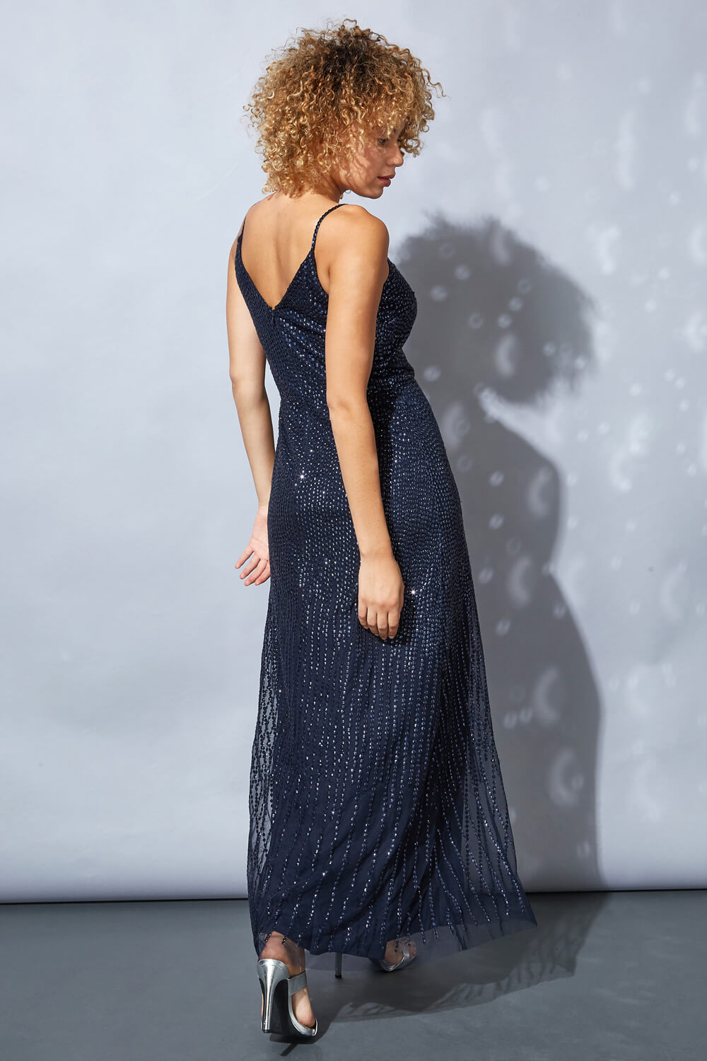 Navy  Sequin Maxi Gown, Image 2 of 4