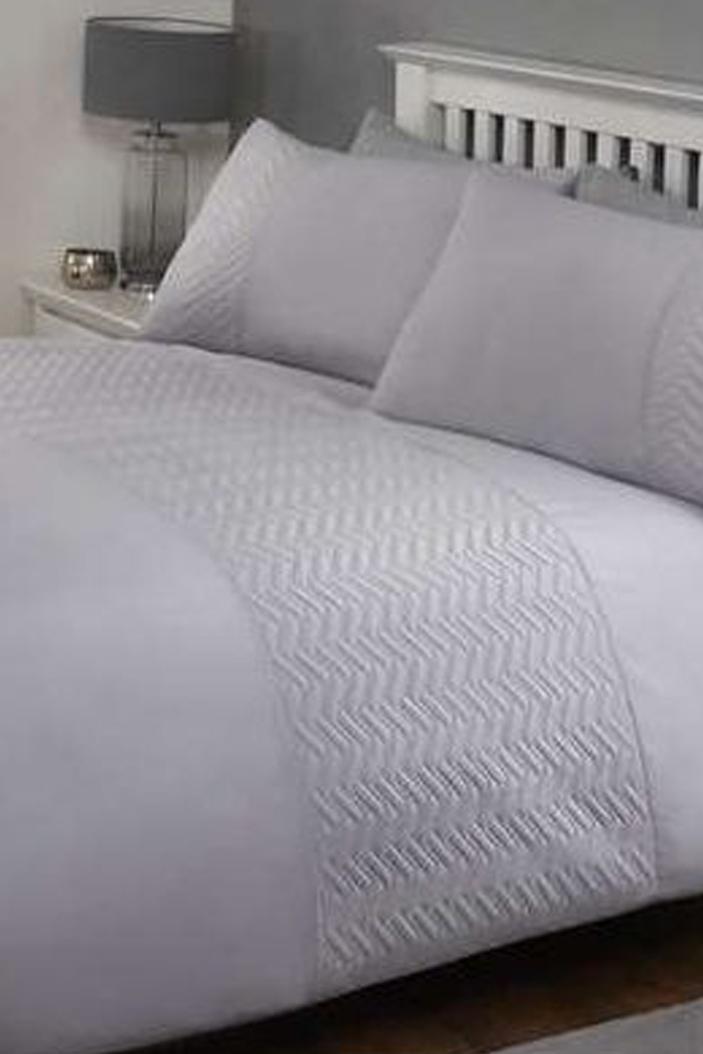 Double Plain and Zig Zag Textured Duvet Cover Set in LT GREY Roman