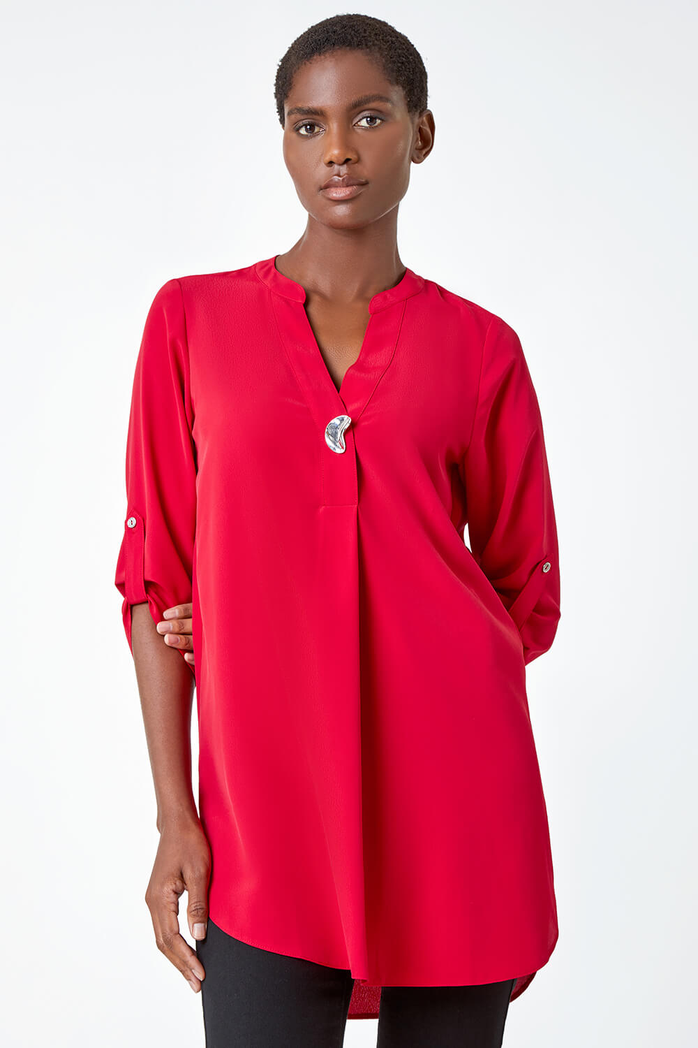 Red Longline Button Detail Blouse, Image 1 of 5