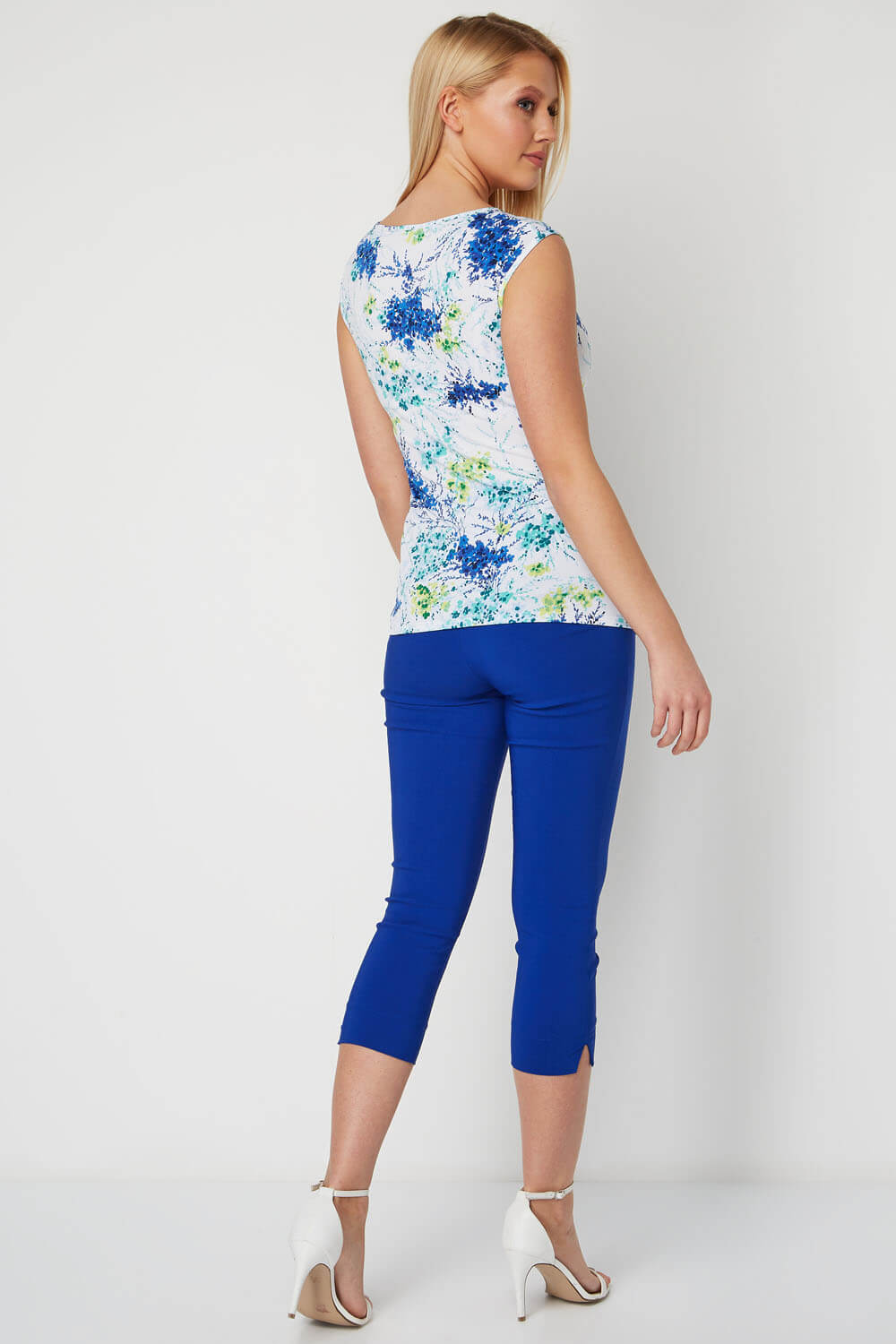 Blue Floral Side Pleat Top, Image 3 of 9