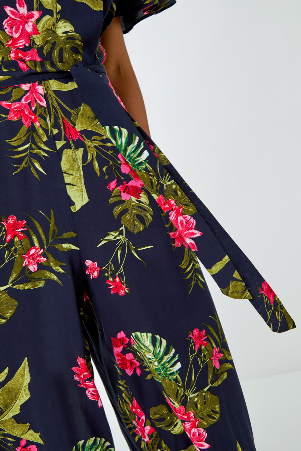 Navy  Tropical Print Belted Jumpsuit, Image 5 of 5