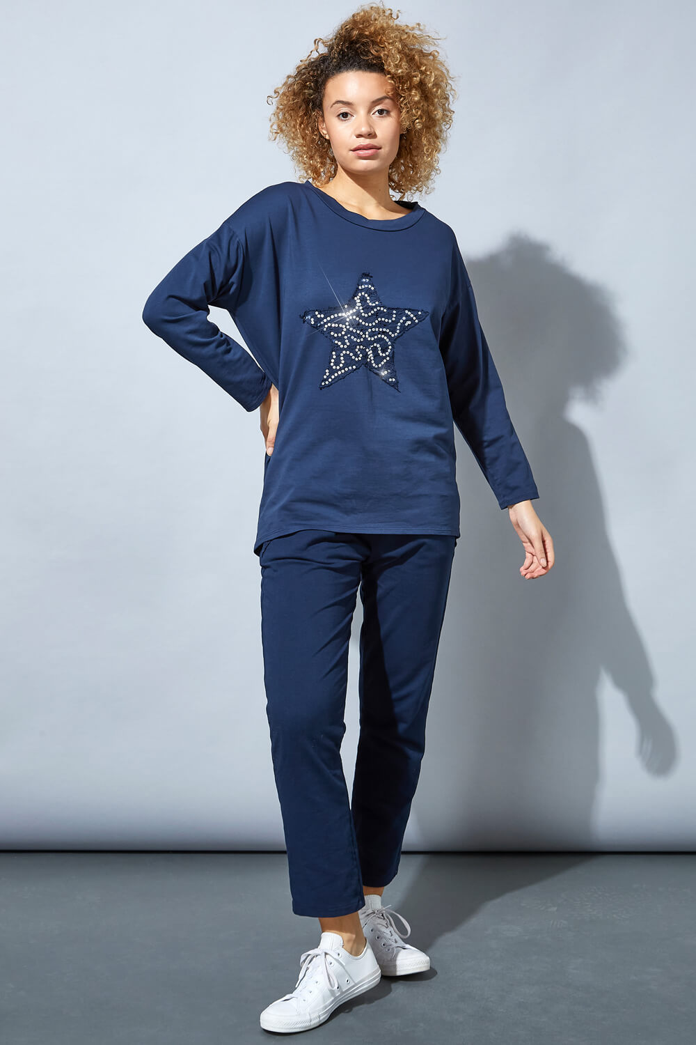 Midnight Blue Lounge Sequin Star Tunic Top, Image 2 of 4