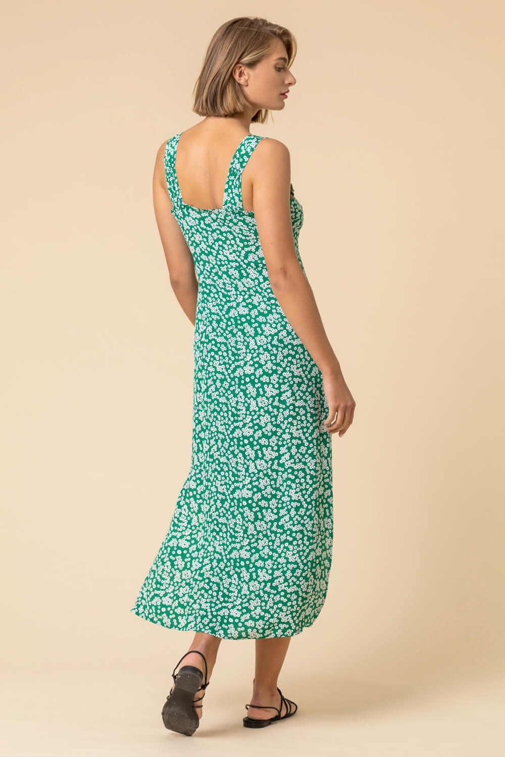 Green Ditsy Floral Button Through Dress, Image 2 of 5