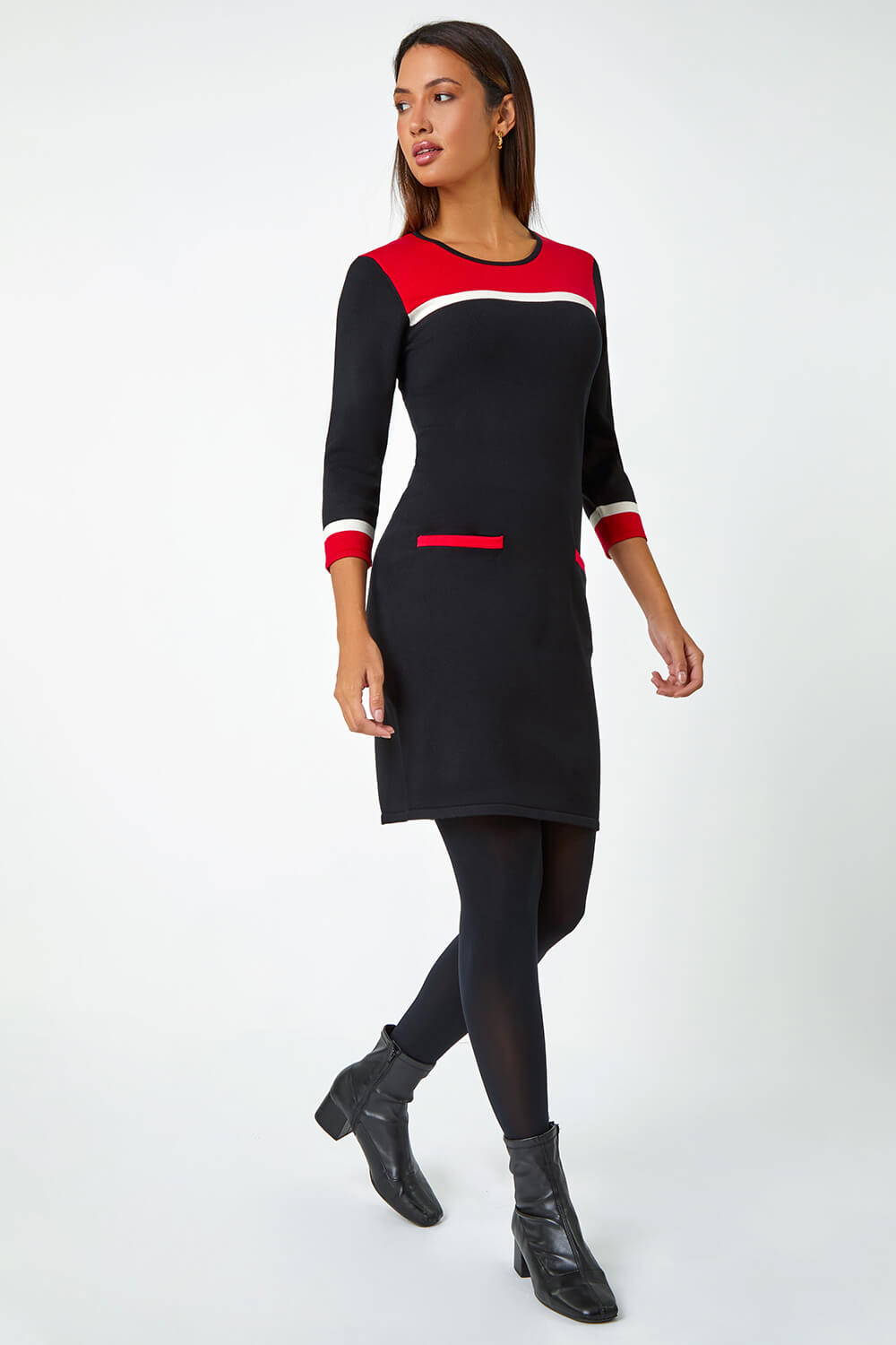 Red Colour Block Knitted Dress, Image 2 of 6