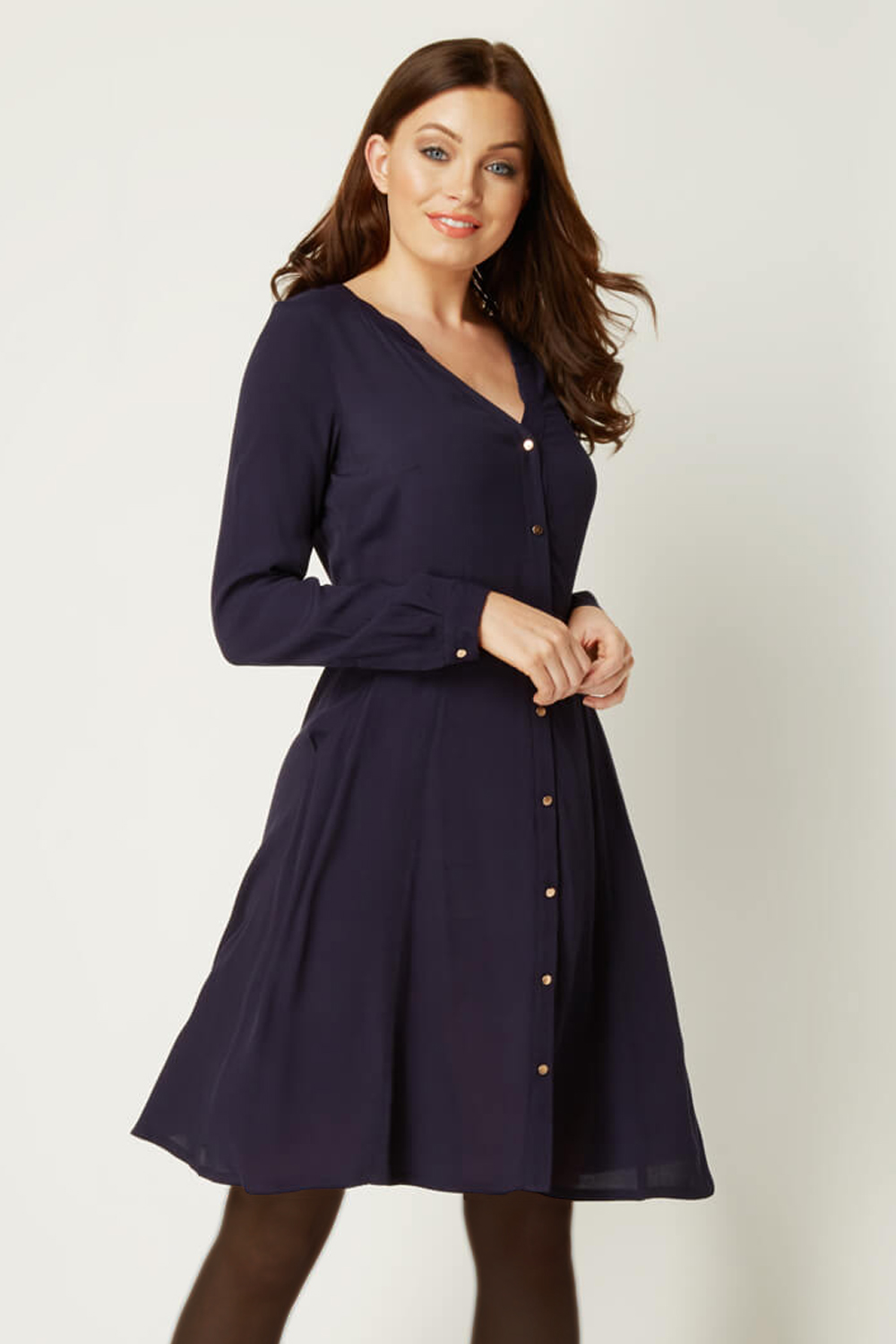 Fit And Flare Shirt Dress In Navy Roman Originals Uk