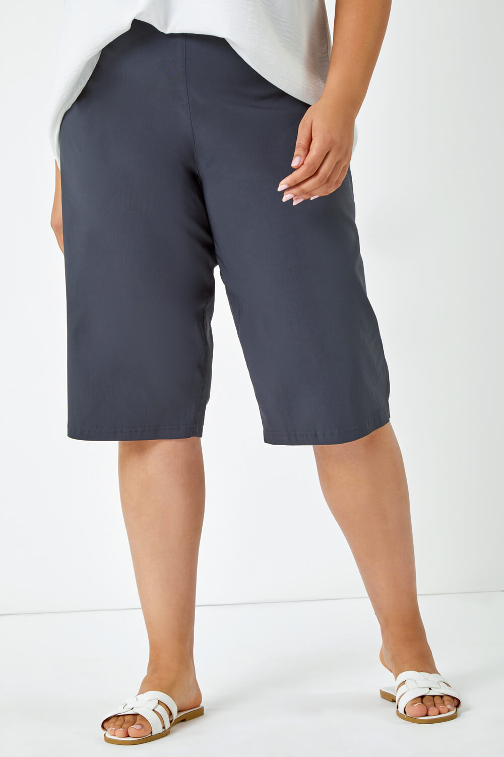 Dark Grey Curve Knee Length Stretch Shorts, Image 4 of 5