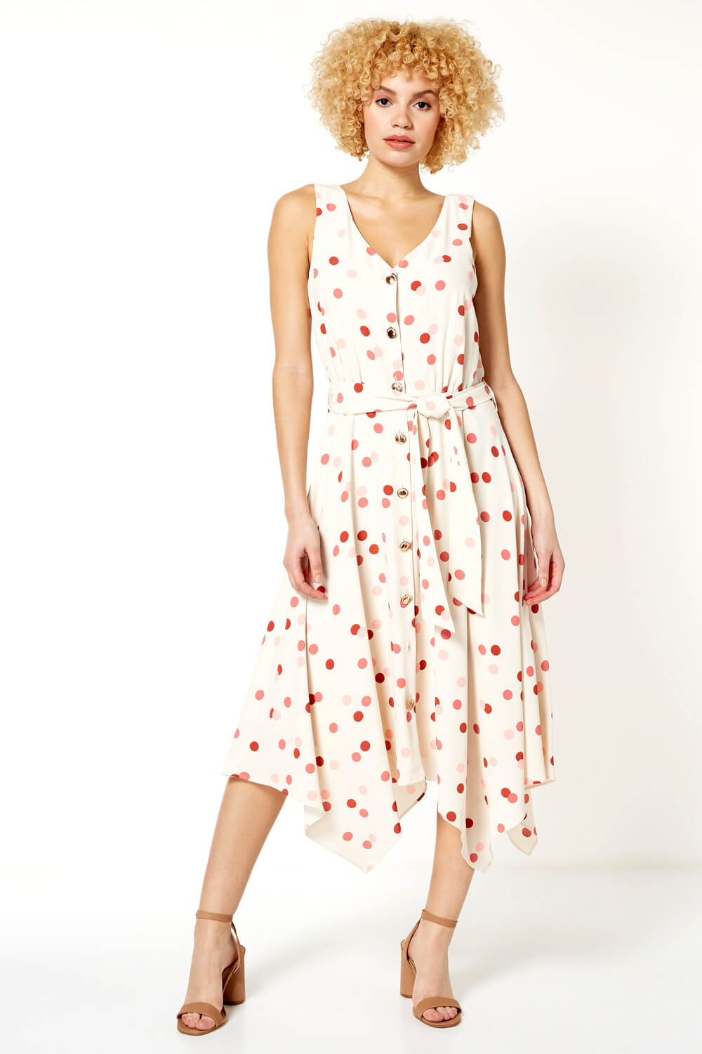 Cream  Polka Dot Fit and Flare Belted Dress, Image 4 of 4
