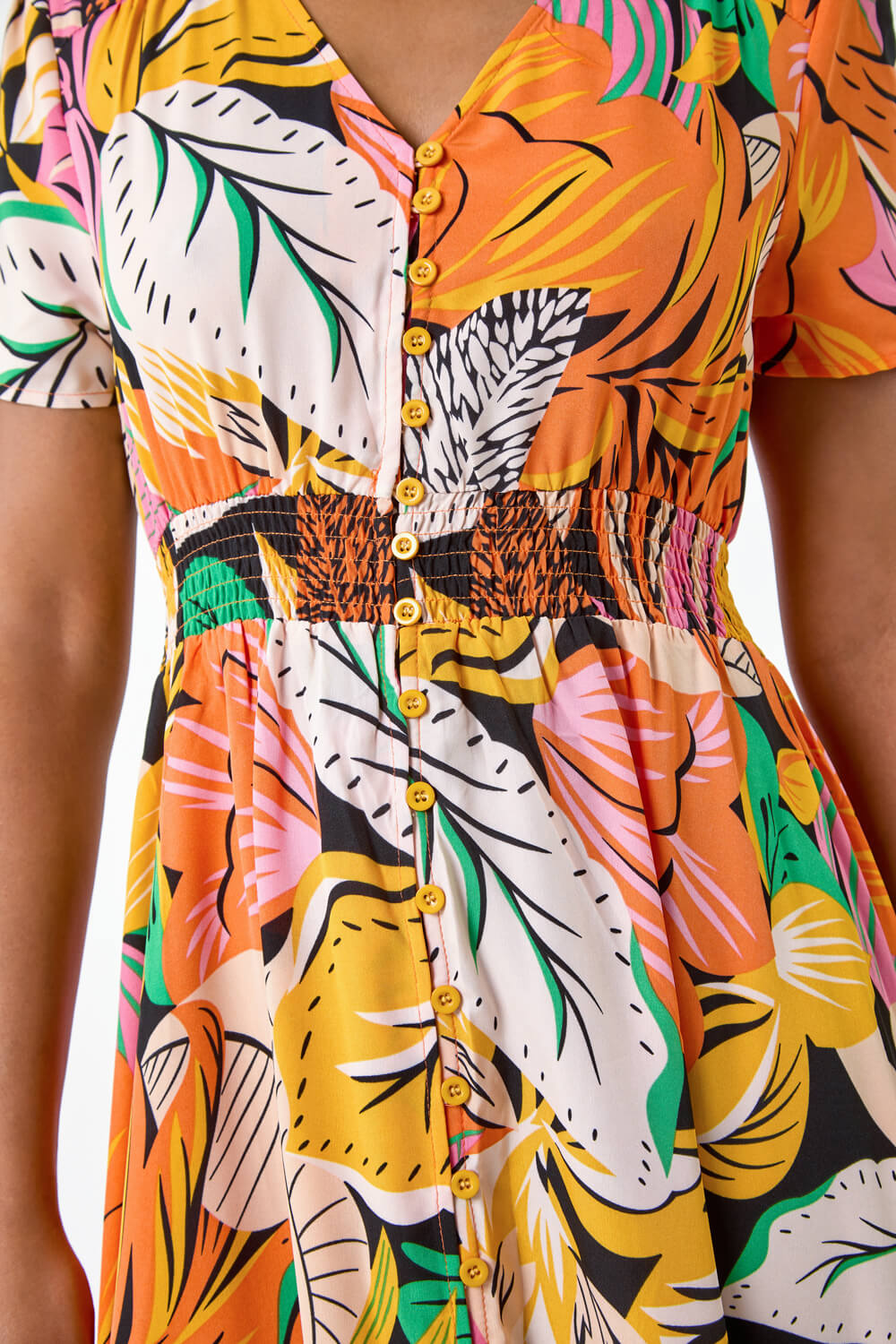 ORANGE Tropical Print Frilled Hem Maxi Dress, Image 5 of 5