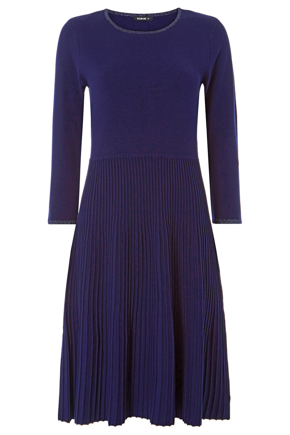 Fit and Flare Knitted Dress in Navy - Roman Originals UK