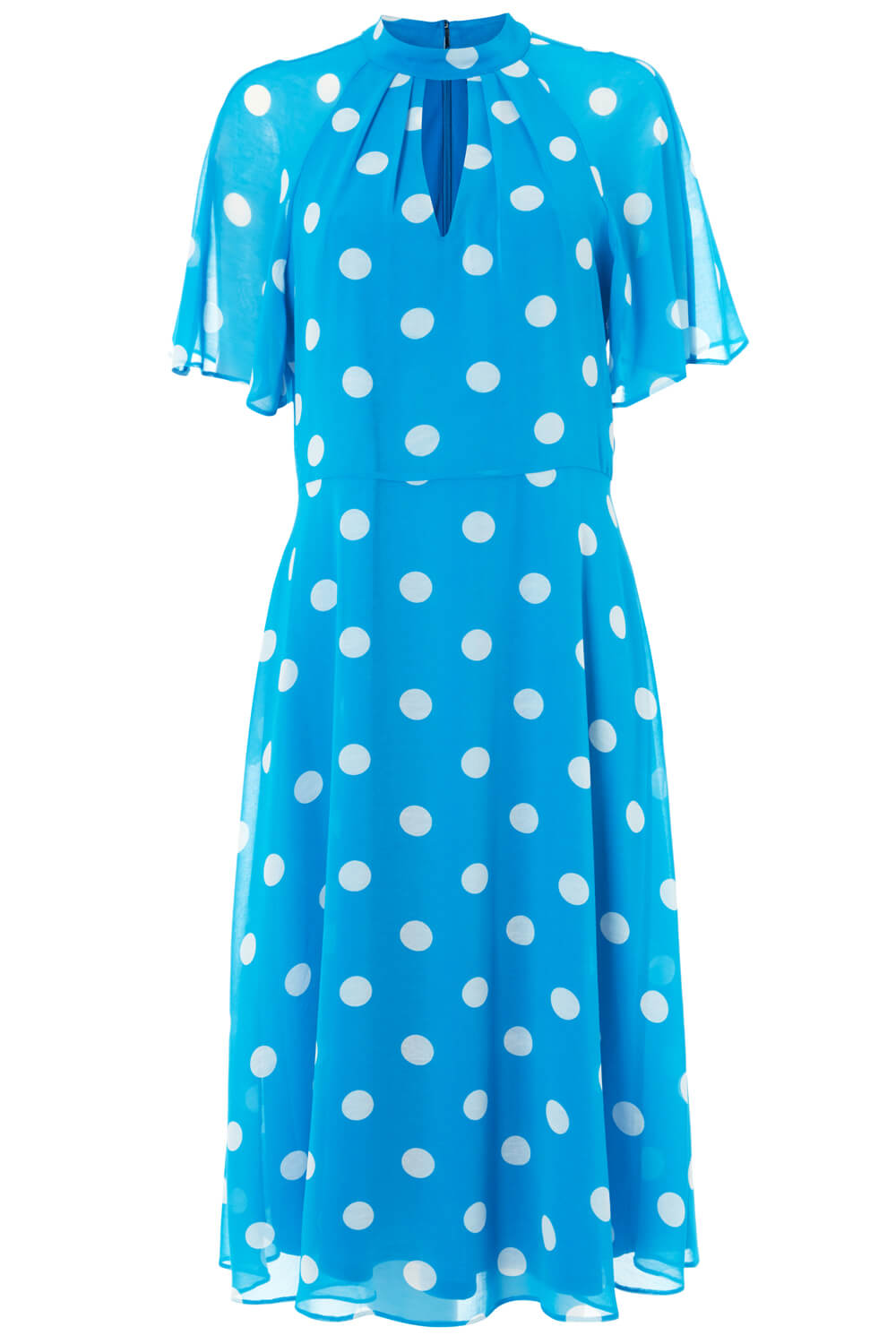 Blue High Neck Spot Midi Dress, Image 4 of 4