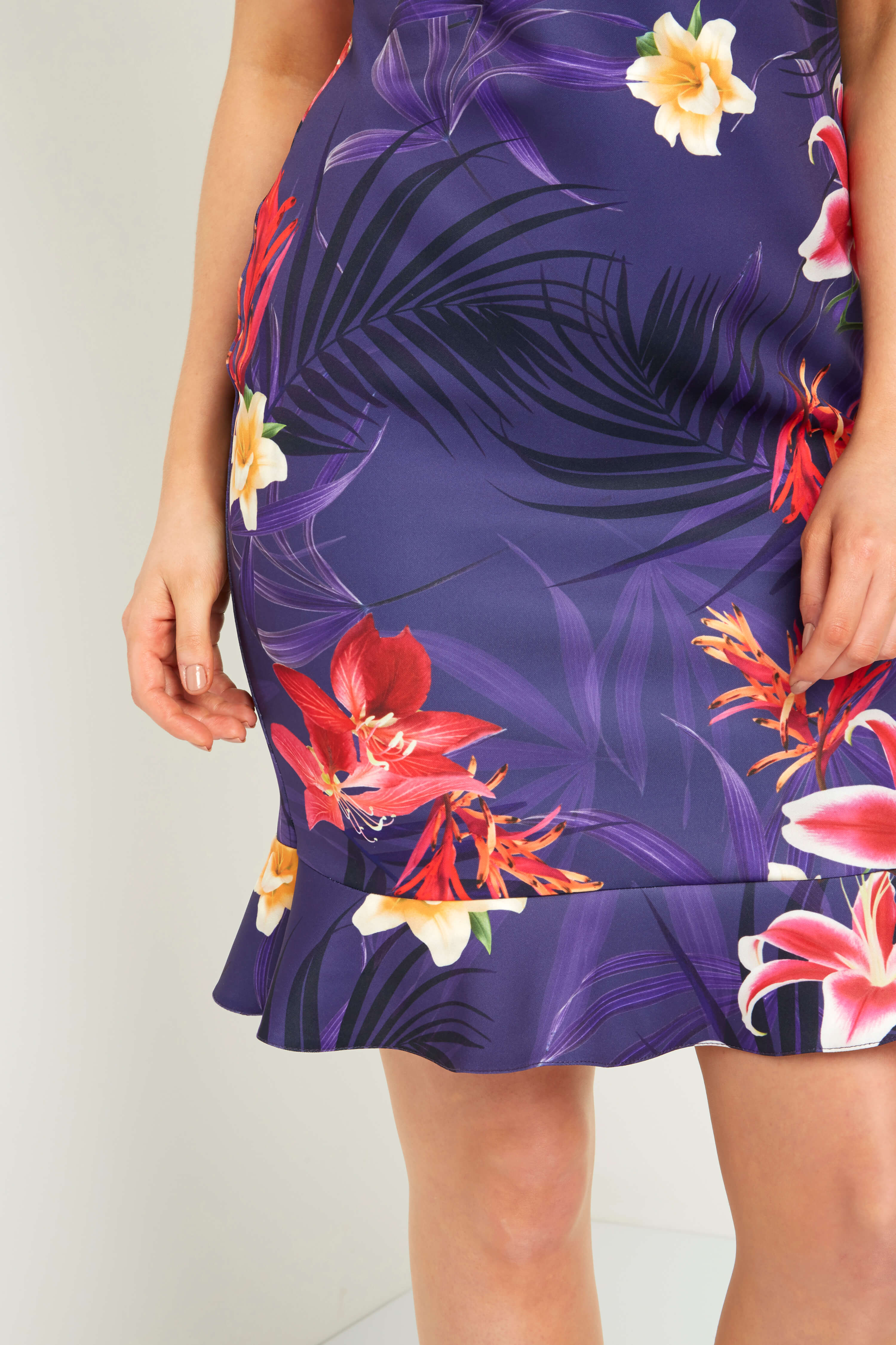 Purple Tropical Frill Hem Dress, Image 3 of 4
