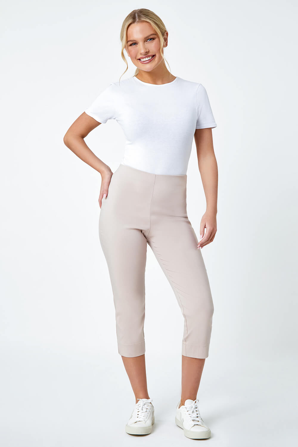 Stone Petite Cropped Stretch Trousers, Image 2 of 5
