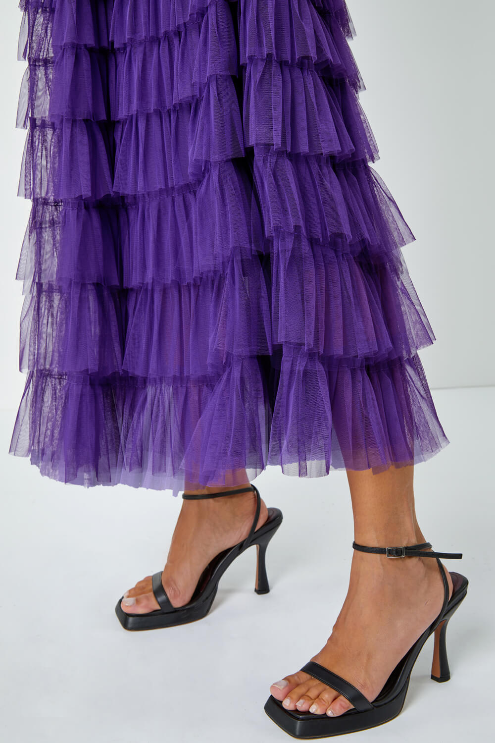 Purple Elasticated Mesh Tiered Ruffle Skirt, Image 5 of 5