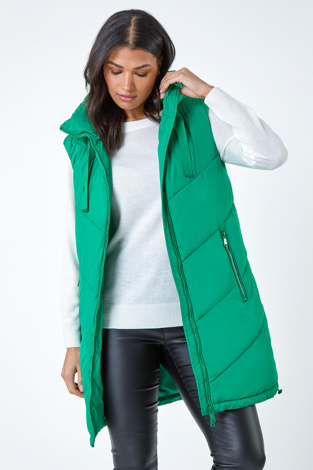 Green Quilted Hooded Gilet, Image 4 of 6