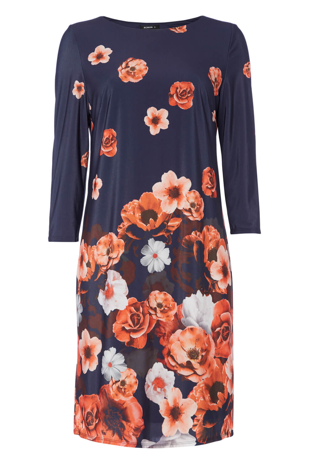 Floral Border Print Tunic Dress in Orange - Roman Originals UK